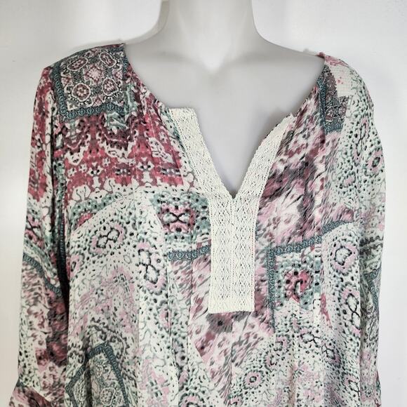 Haute Hippie Tribe Womens Top Medium Asymmetrical Bohemian Patchwork Bell Sleeve - Picture 5 of 11